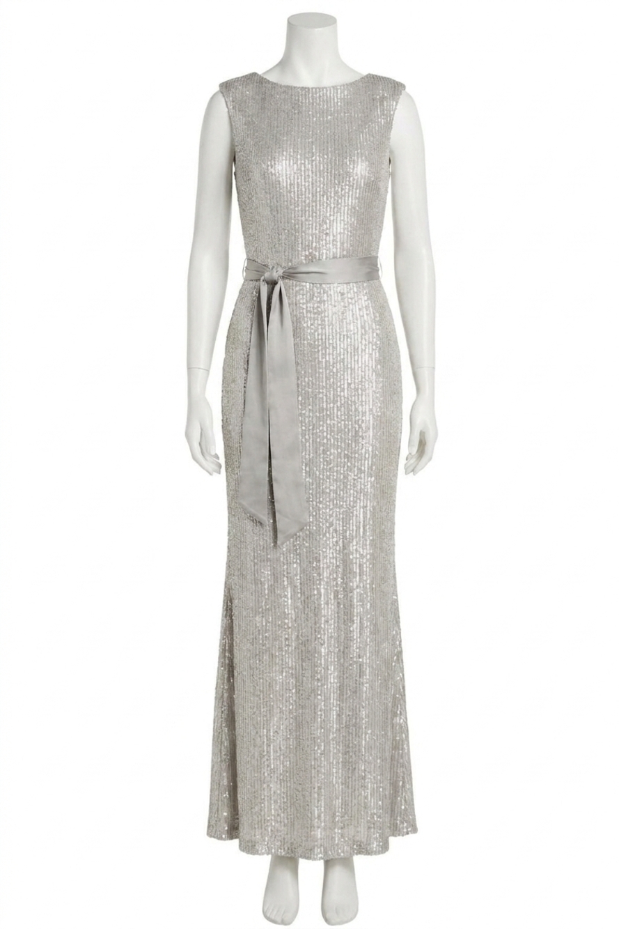 NEW JOSEPH RIBKOFF women's sequined formal evening long dress in matte silver